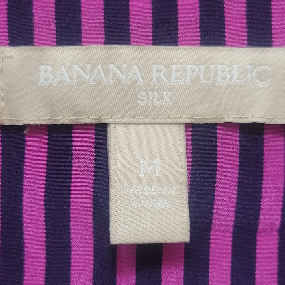 Banana Republic 100% Silk Striped Top Magenta &‎ Navy Corporate  Preppy Nautical - Picture 2 of 8